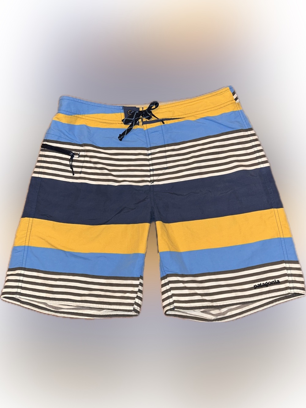 Patagonia Wavefarer Unlined Nylon Striped Board Shorts Swim Trunks 34